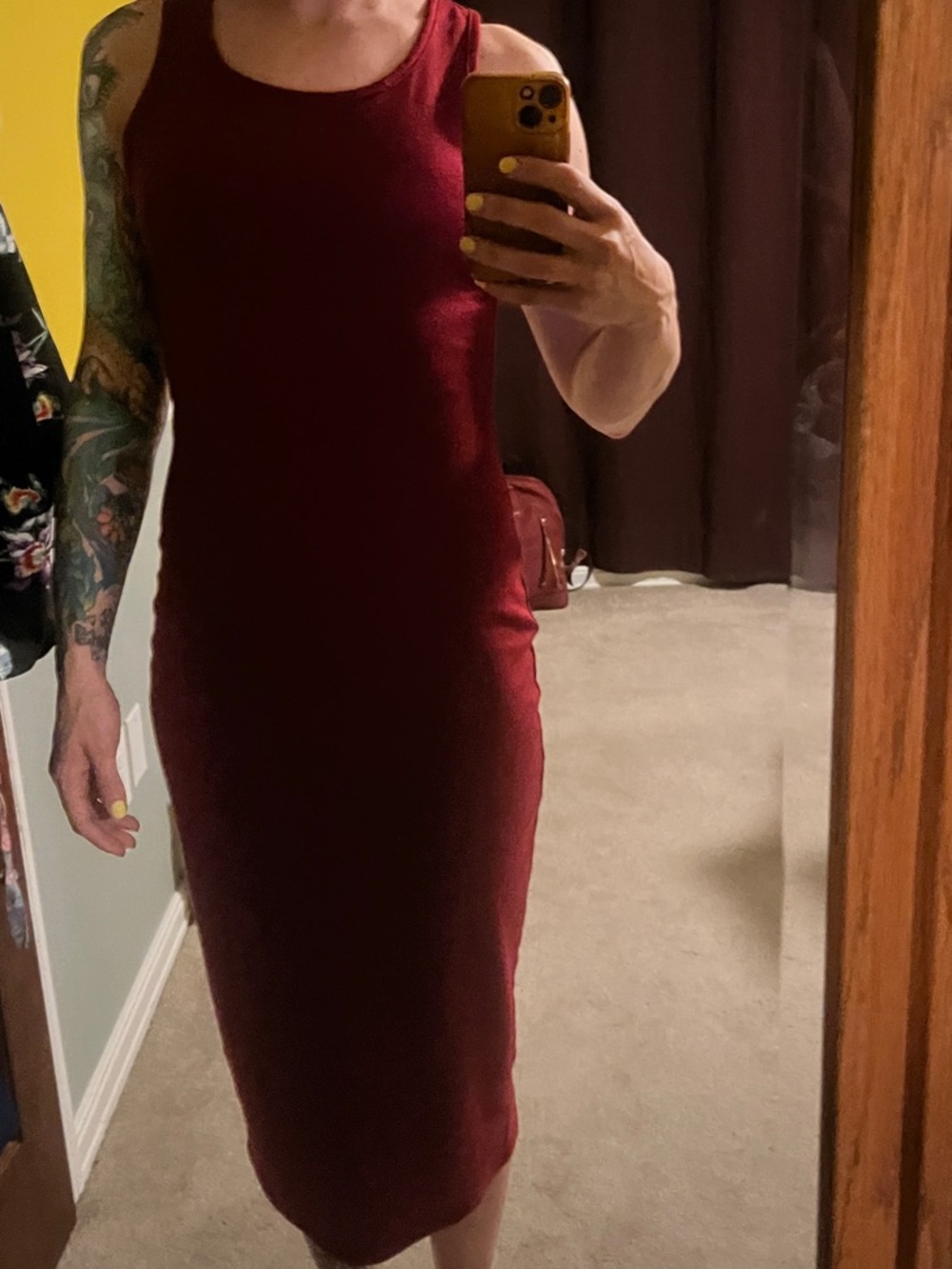 Sleeveless Ribbed Midi Dress in Burgundy